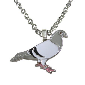 Colored Flat Pigeon Bird Pendant Necklace