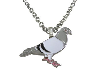 Colored Flat Pigeon Bird Pendant Necklace