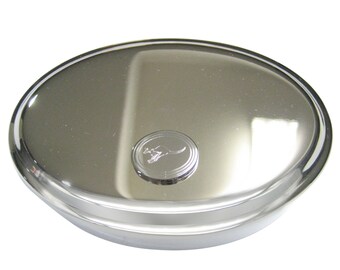 Silver Toned Etched Oval Leaping Kangaroo Oval Trinket Jewelry Box