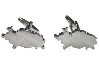 Silver Toned Ibiza Map Shape and Flag Design Cufflinks