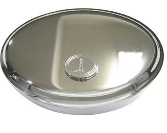 Silver Toned Etched Oval Nautical Lighthouse Oval Trinket Jewelry Box