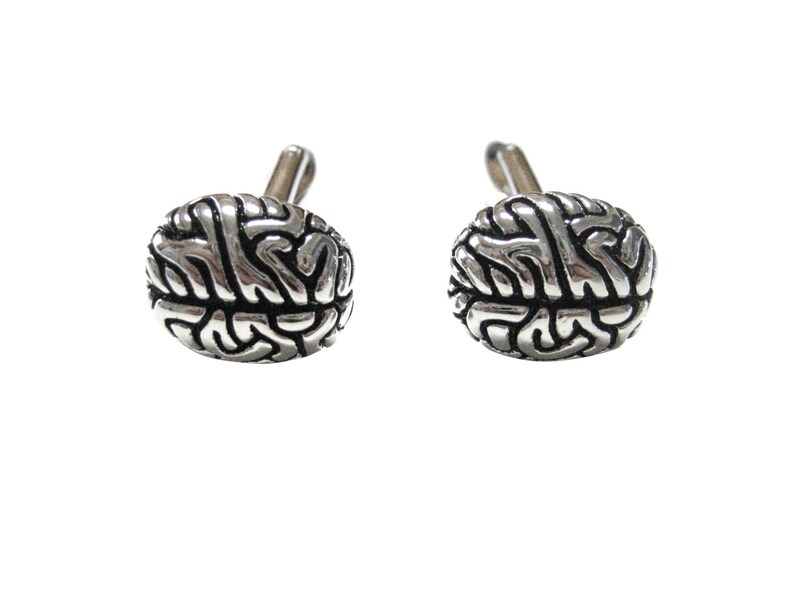 Silver Toned Anatomy Brain Cufflinks image 1