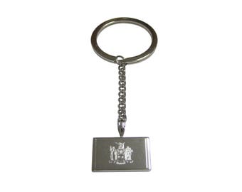 Silver Toned Etched New York State Flag Pendant Keychain