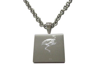 Silver Toned Etched Flamingo Bird Necklace