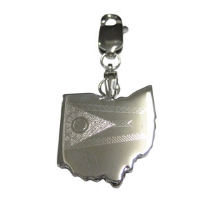 Ohio State Map Shape and Flag Design Pendant Zipper Pull Charm