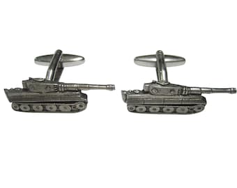 Silver Toned Textured Panzer War Tank Cufflinks