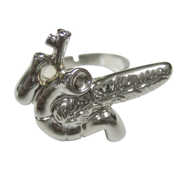 Silver Toned Anatomical Pancreas Adjustable Size Fashion Ring