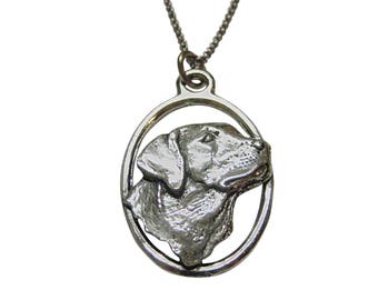 Labrador Dog Head Large Oval Pendant Necklace