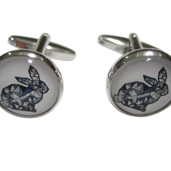 Colorful Geometric Rabbit Hare Circular Cufflinks