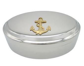 Gold Toned Nautical Roped Anchor Pendant Oval Trinket Jewelry Box