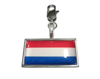 Thin Bordered Netherlands Flag Pendant Zipper Pull Charm