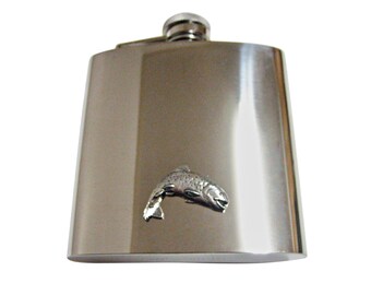 Silver Toned Trout Salmon Fish 6 oz. Stainless Steel Flask
