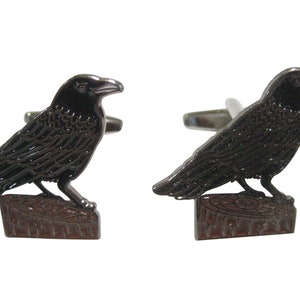 Colored Perched Crow Raven Bird Cufflinks