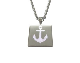 Silver Toned Etched Nautical Anchor Pendant Necklace