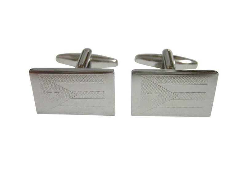 Silver Toned Etched Puerto Rico Flag Cufflinks Etsy