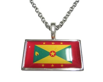 Sevennights Gold Color Grenada Island Map Flag Pendant and Water Wave Necklaces Jewelry Gifts