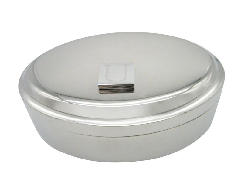 Letter U Etched Monogram Pendant Oval Trinket Jewelry Box