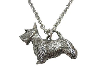 Silver Toned Textured Scottish Terrier Dog Pendant Necklace