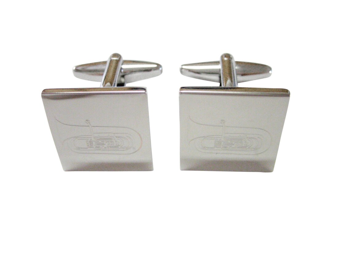 Silver Toned Etched Tuba Music Instrument Cufflinks Etsy