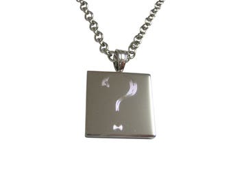 Silver Toned Etched Question Mark Pendant Necklace