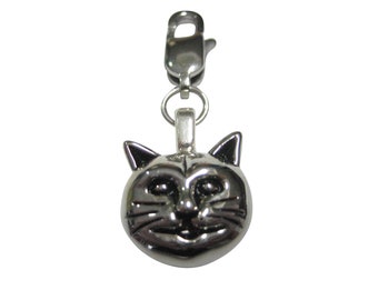 Silver Toned Cat Head Pendant Zipper Pull Charm