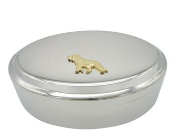 Gold Toned Tiger Pendant Oval Trinket Jewelry Box