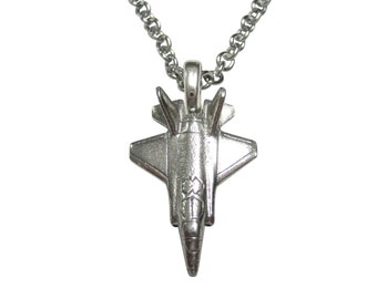 Silver Toned F35 Fighter Jet Plane Pendant Necklace