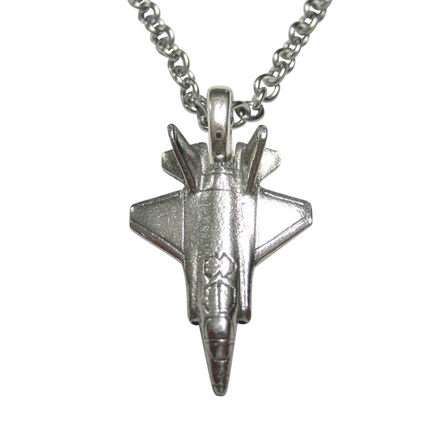 Silver Toned F35 Fighter Jet Plane Pendant Necklace