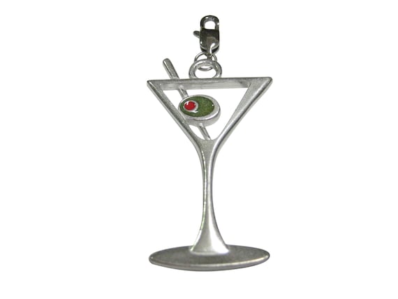 Silver Toned Large Martini Cocktail Glass Pendant Zipper Pull Charm 
