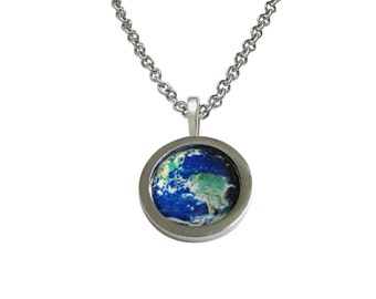 Bordered Planet Earth Pendant Necklace