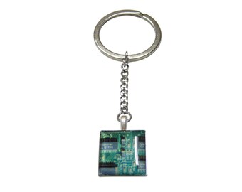 Square Green Computer Circuit Pendant Keychain
