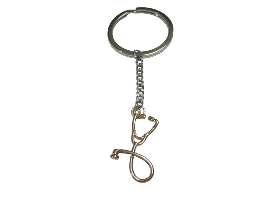 Gold Toned Vertical Medical Stethoscope Pendant Keychain Etsy
