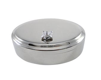 Silver Toned Detailed Fox Head Pendant Oval Trinket Jewelry Box