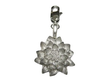 Silver Toned Water Lily Flower Pendant Zipper Pull Charm