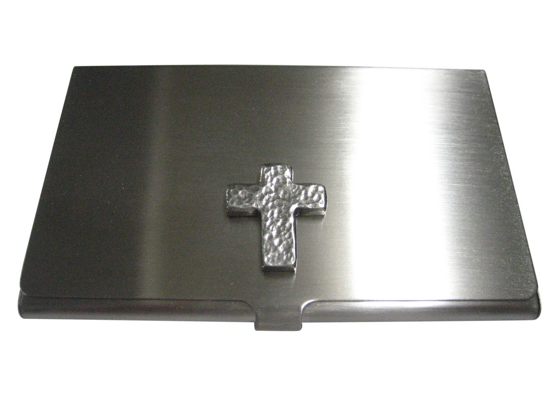 Silver Toned Textured Religious Cross Business Card Holder - Etsy