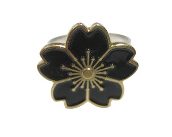 Black Cherry Blossom Flower Adjustable Size Fashion Ring