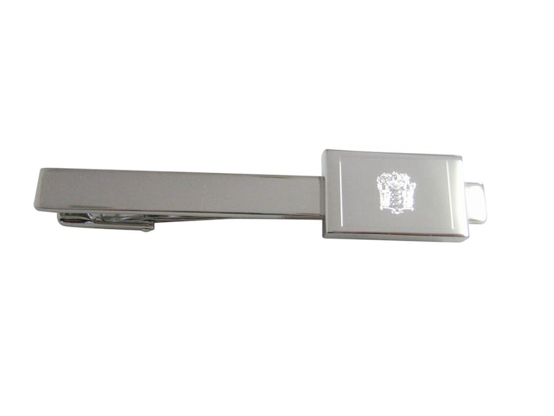 Silver Toned Etched New Jersey State Flag Square Tie Clip