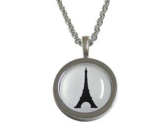 Bordered France Eiffel Tower Pendant Necklace