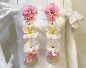 3D-bloemen bruiloftssjerp, bloemenstola bruidsfeest, sjerp boho bloemenmeisje, aangepaste tropische orchideebloem Lei, sjerp levendig evenement