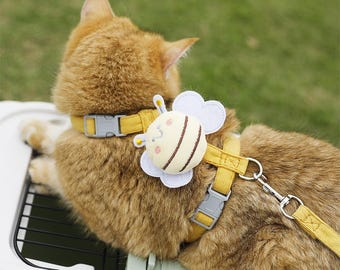 Conjunto de arnés, correa y collar para mascota con diseño de abeja de dibujos animados