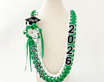 Listo para enviar - Lei de cinta de graduación Clase de 2026 - Lei trenzado verde y dorado - Lei de graduación morado y dorado - Regalo de graduación para el último año.