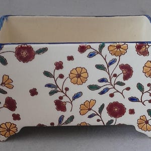 Jardinière Miniature Faïence Gien 1871-1875 – Petit Cache-Pot Rectangulaire XIXe à Pieds Décor Semis Floral 100 Antique French Pottery