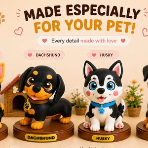 Personalized Dog Figurine | Custom 3D Printed Pet Statue | Movable Head | Pet Memorial Gift | Custom Dog Name | Multiple Breeds Available