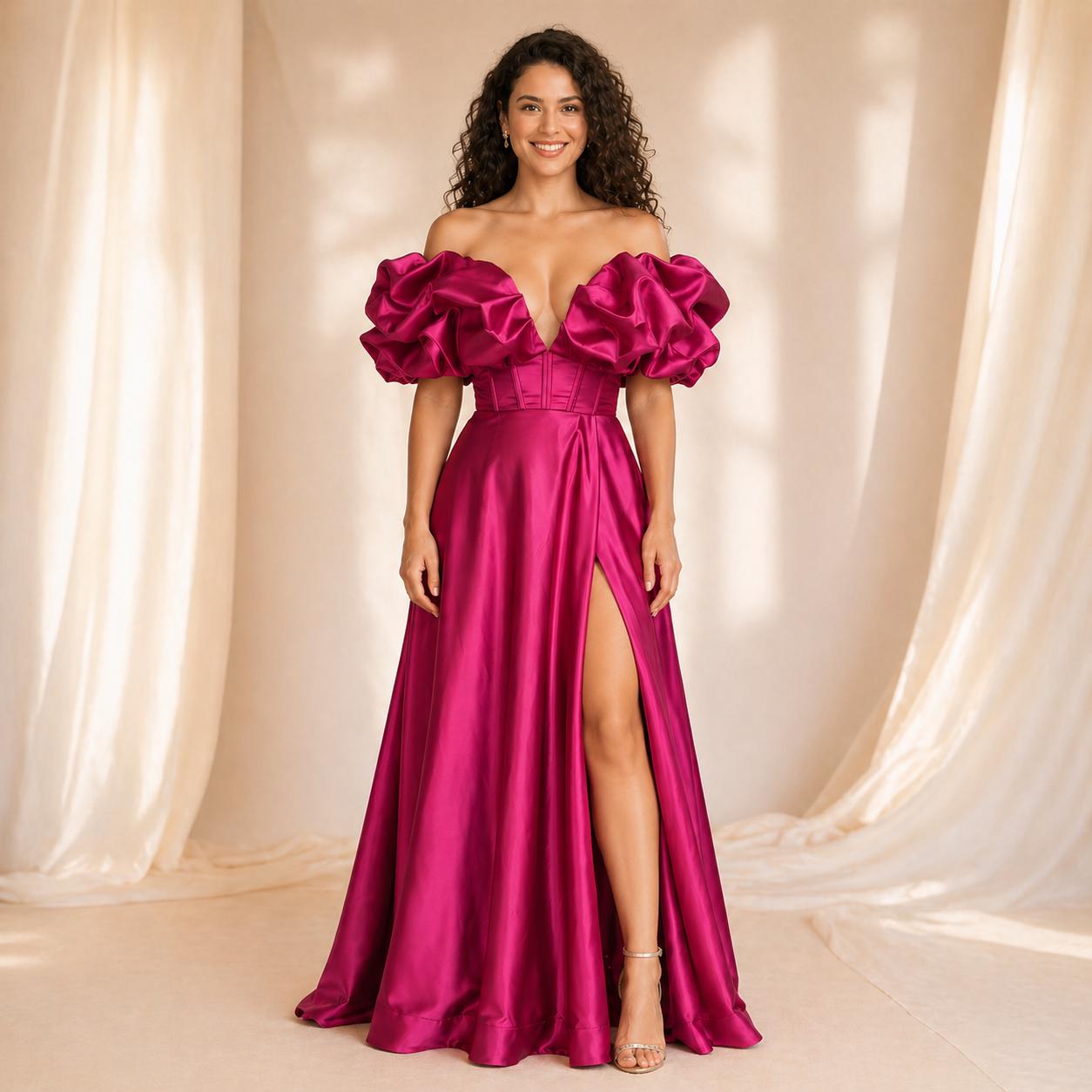 elegant fuchsia dresses Escala V-Neck Maxi Dress main image 1