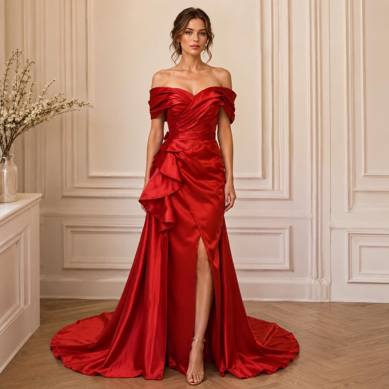 red prom dress with slit Portia and Scarlett PS23646 main image 1