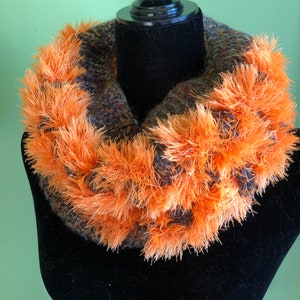 Hand gemaakte brei oranje bont bruin haarband sjaal