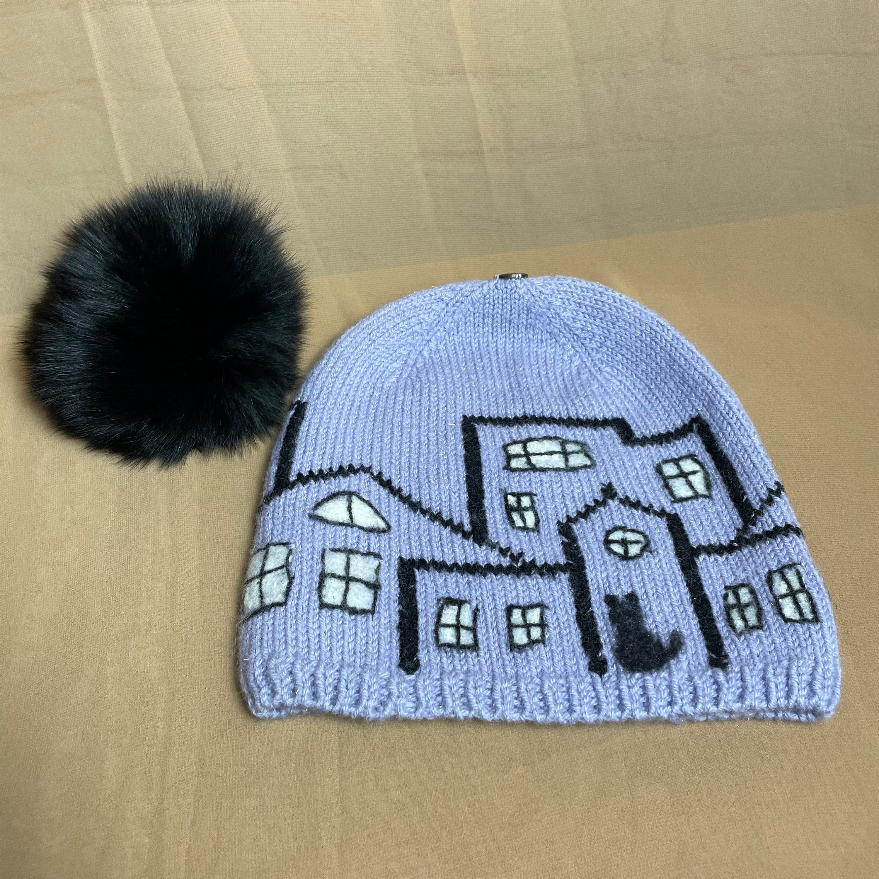 Handmade Knit Wool Hat With Houses and Real Fox Detachable  display picture 3