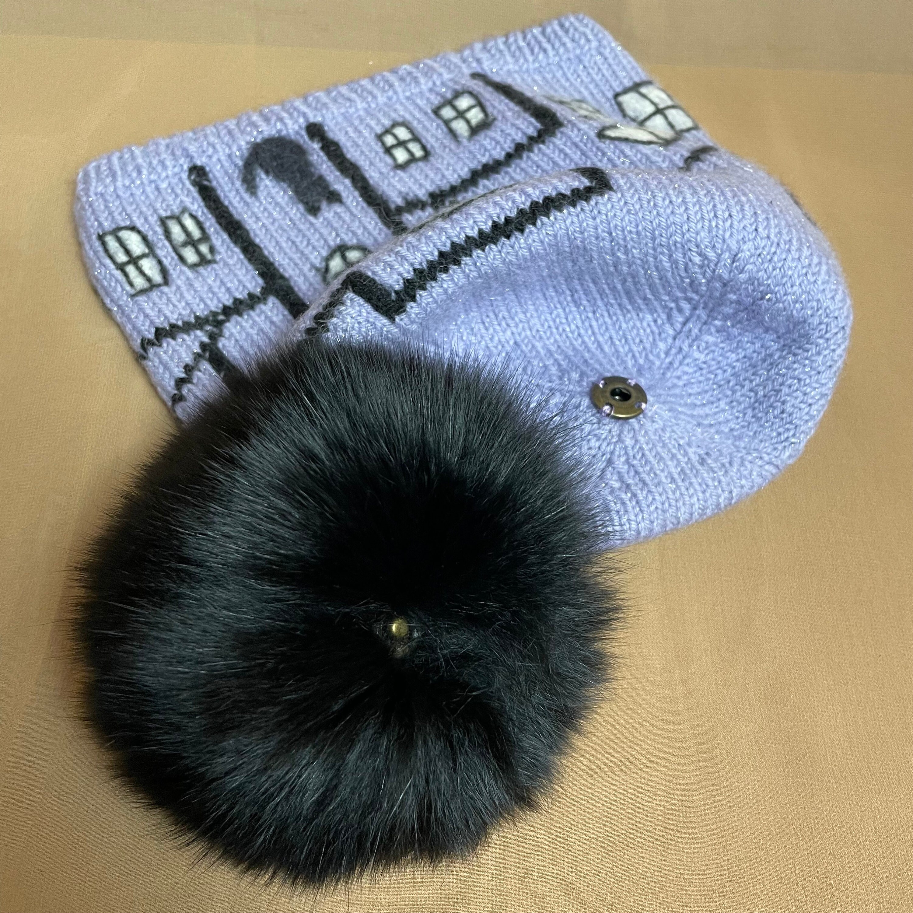 Handmade Knit Wool Hat With Houses and Real Fox Detachable  display picture 2
