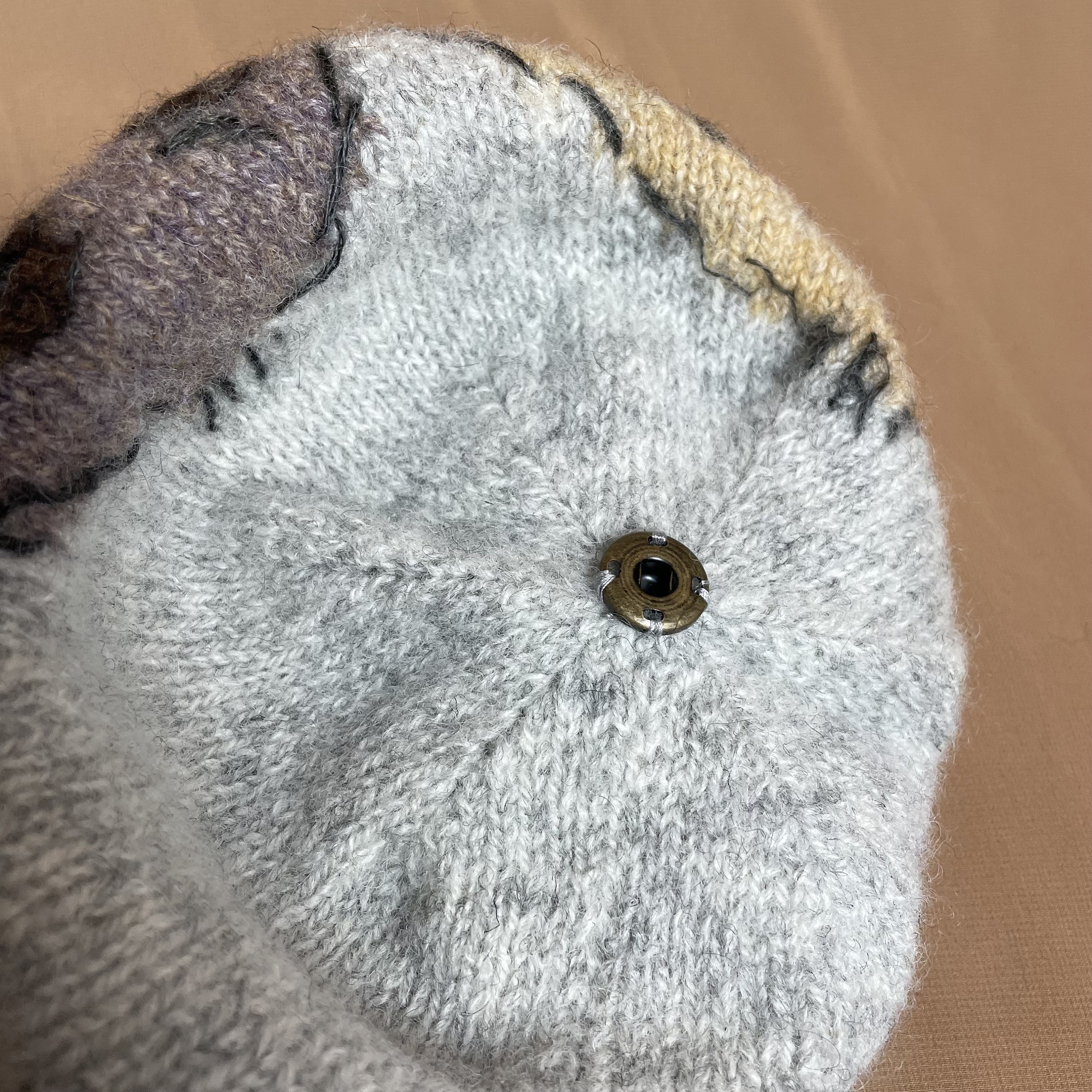 Handmade Knit Wool Hat With 2 Friendly Owls and Real Fox 