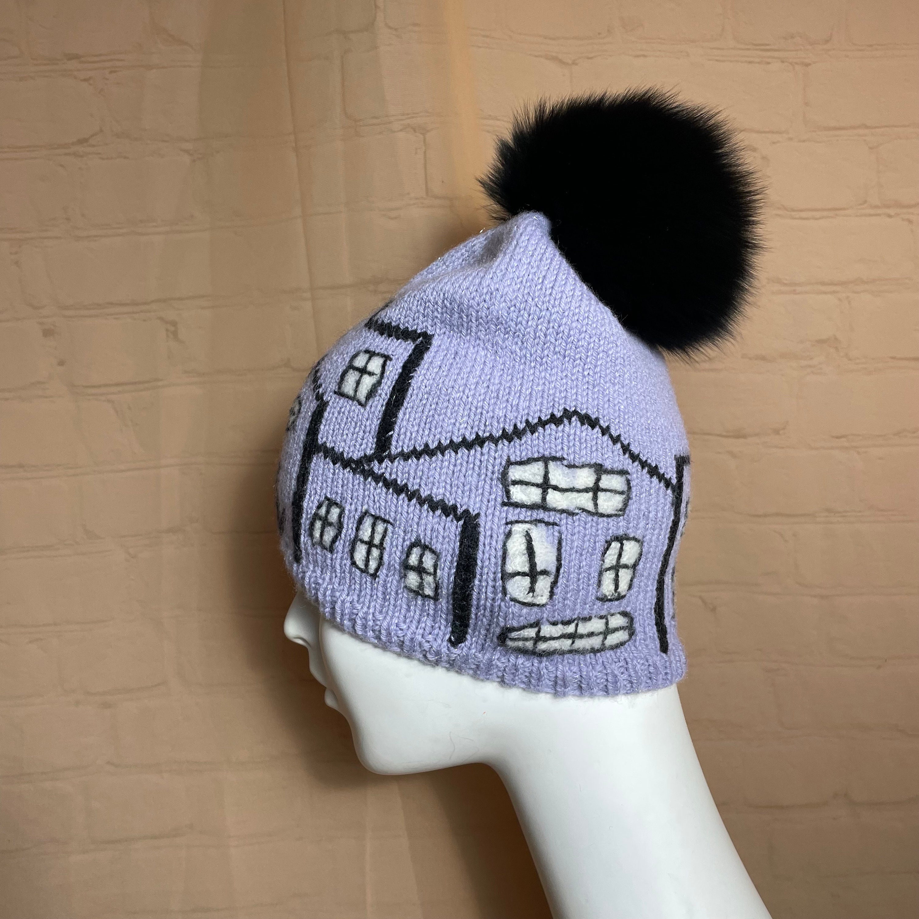 Handmade Knit Wool Hat With Houses and Real Fox Detachable  display picture 3